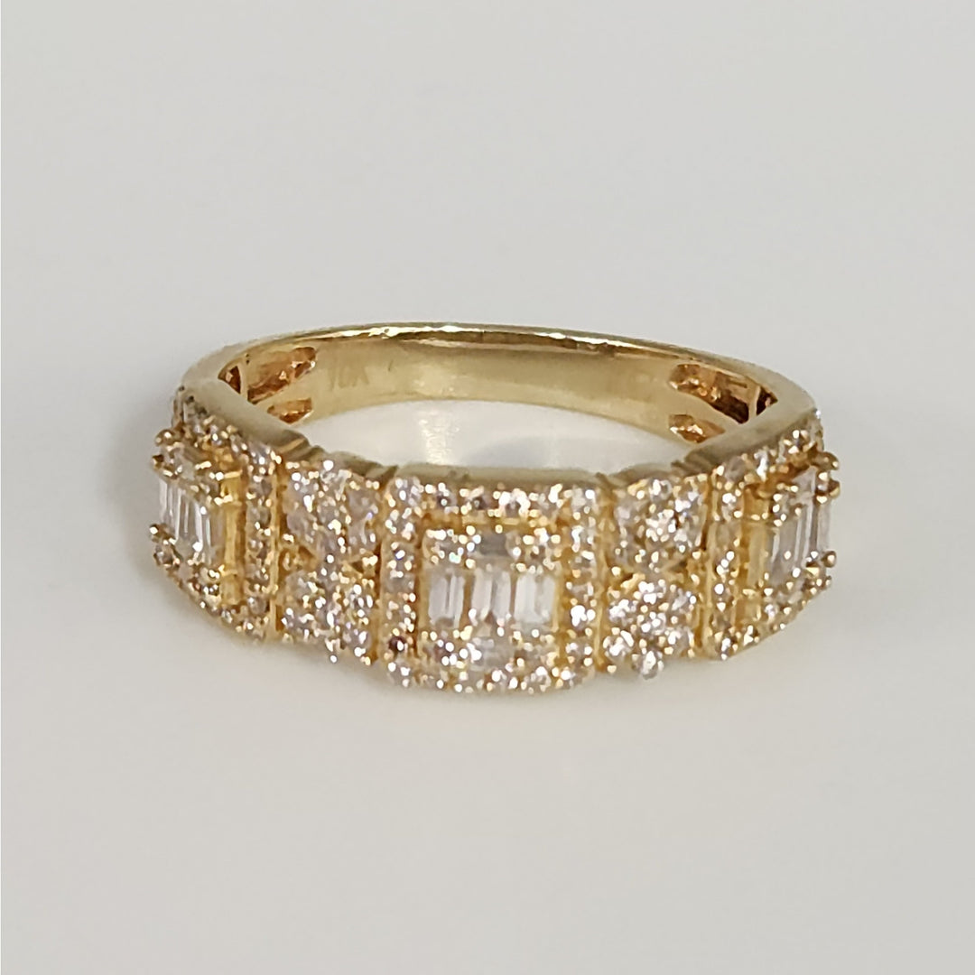 10k Yellow Gold Mult-Row Diamond Cluster Ring Baguette & Round Diamonds Size 10