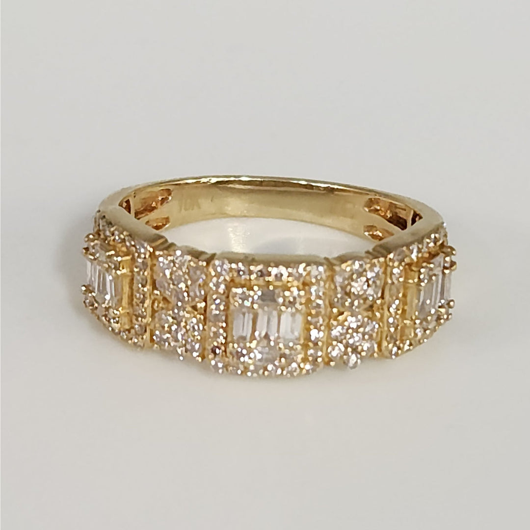 10k Yellow Gold Mult-Row Diamond Cluster Ring Baguette & Round Diamonds Size 10