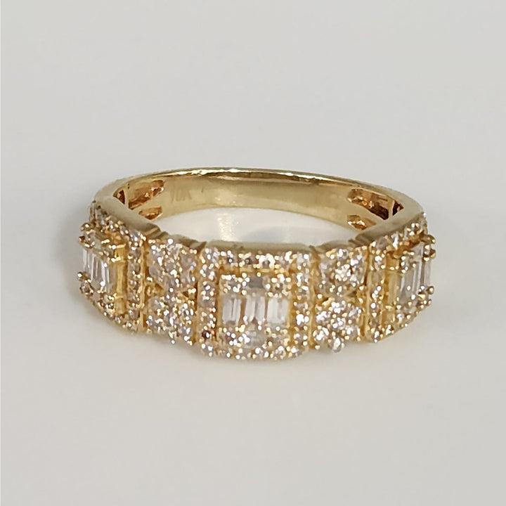 10k Yellow Gold Mult-Row Diamond Cluster Ring Baguette & Round Diamonds Size 10