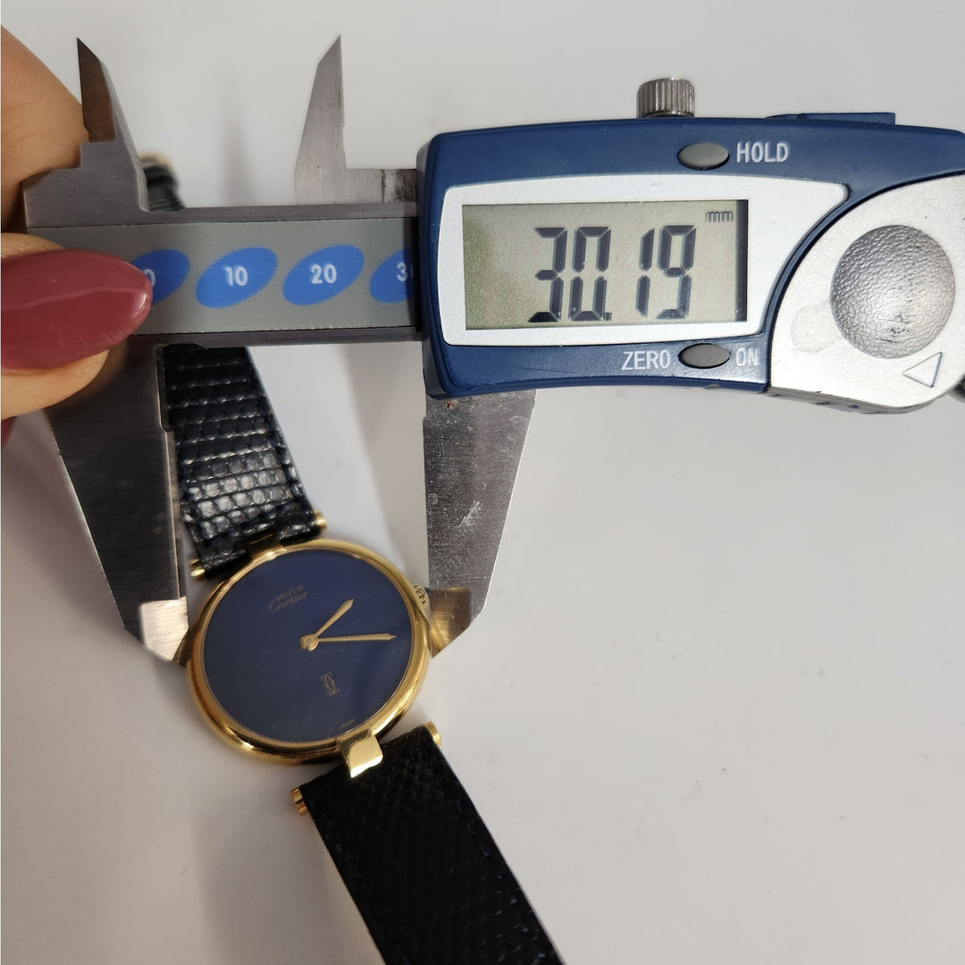Must de Cartier 30MM Blue Dial Quartz Watch 925 Sterling Silver Gold Plated