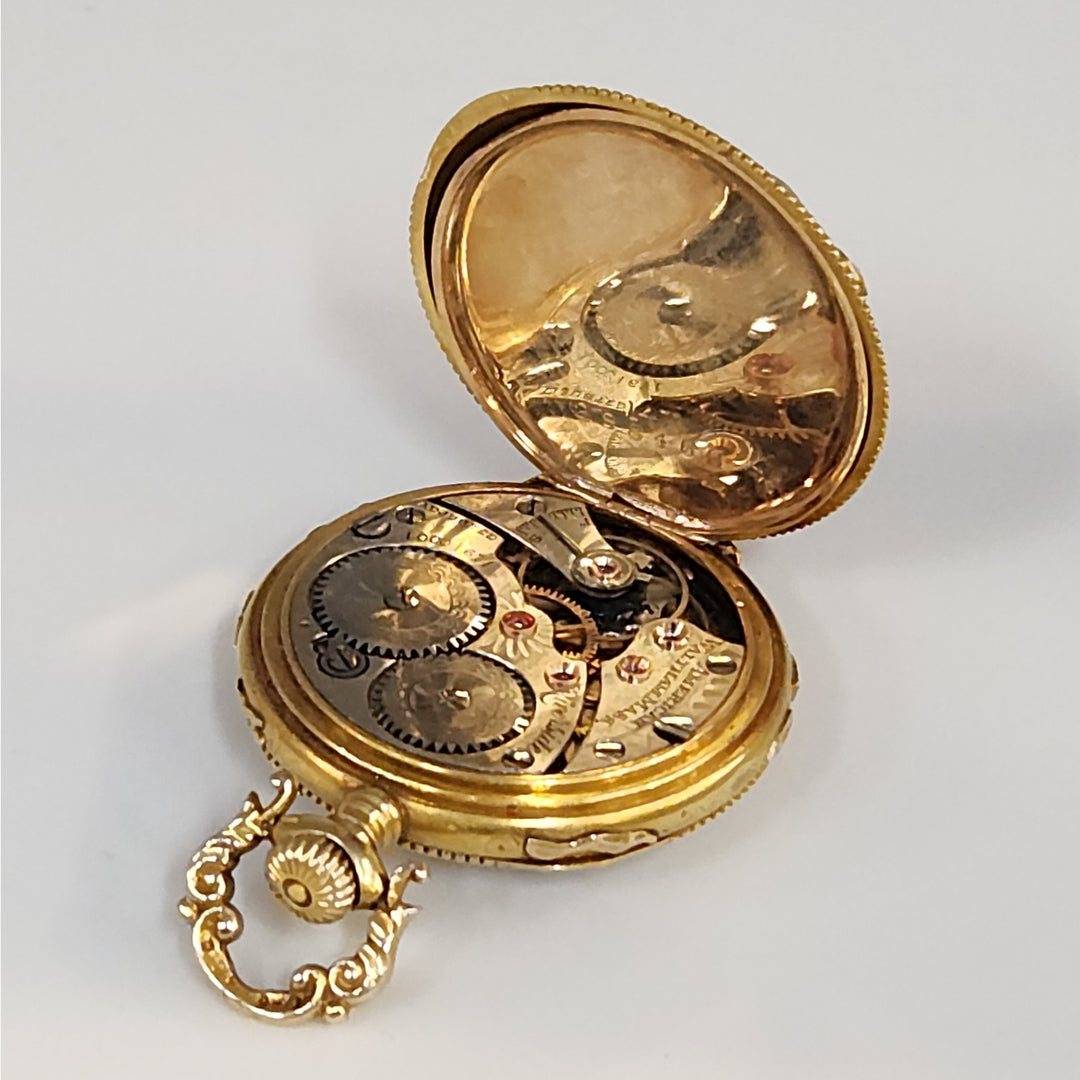 Antique  c.1901 Waltham 14k Solid Gold Diamond Manual Wind Pocket Watch