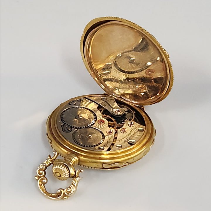 Antique  c.1901 Waltham 14k Solid Gold Diamond Manual Wind Pocket Watch