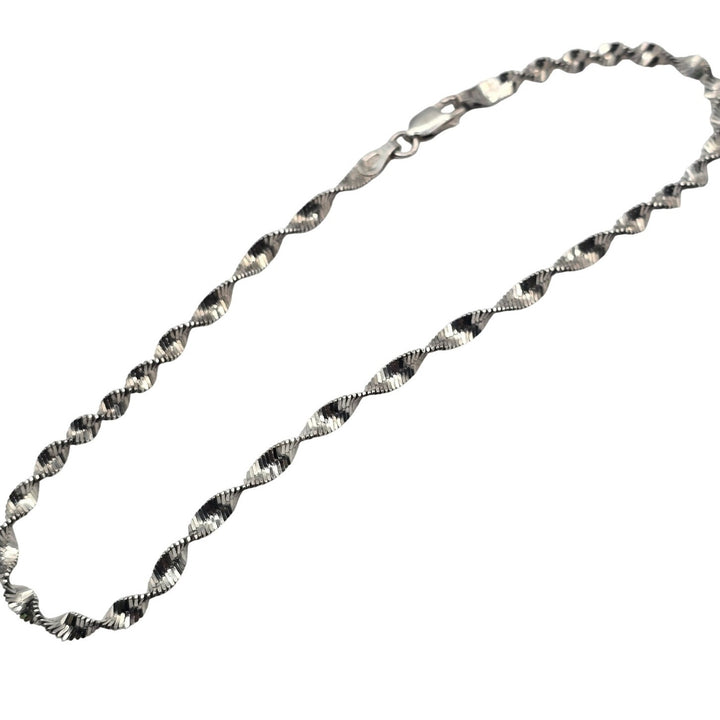 925 Sterling Silver Diamond Cut Twisted Spiral Anklet 9.5" 4.2g