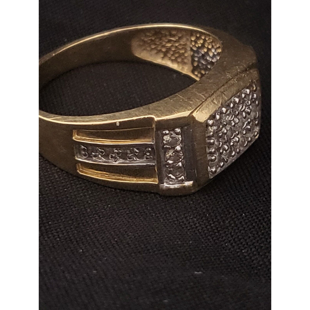 10K Yellow Gold Diamond Square Grid Ring With 5.4g Of Gold Size 10.5