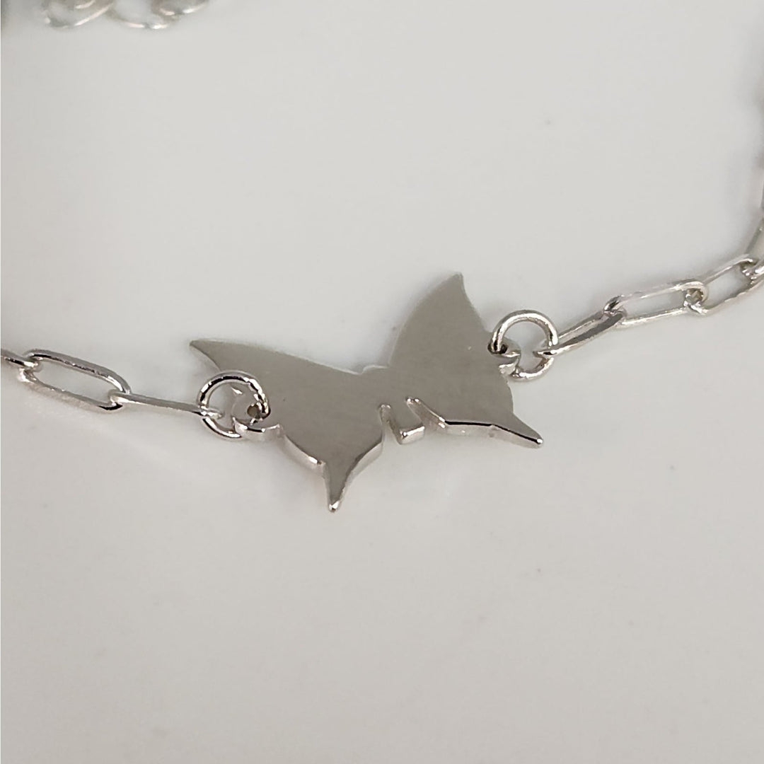 925 Sterling Silver Butterfly Charm Link Bracelet Adjustable Paperclip Chain 8"