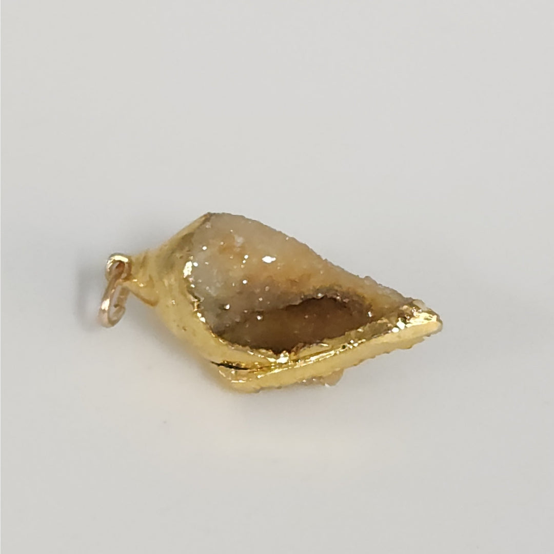 Gold-Dipped Natural Quartz Druzy Crystal Pendant