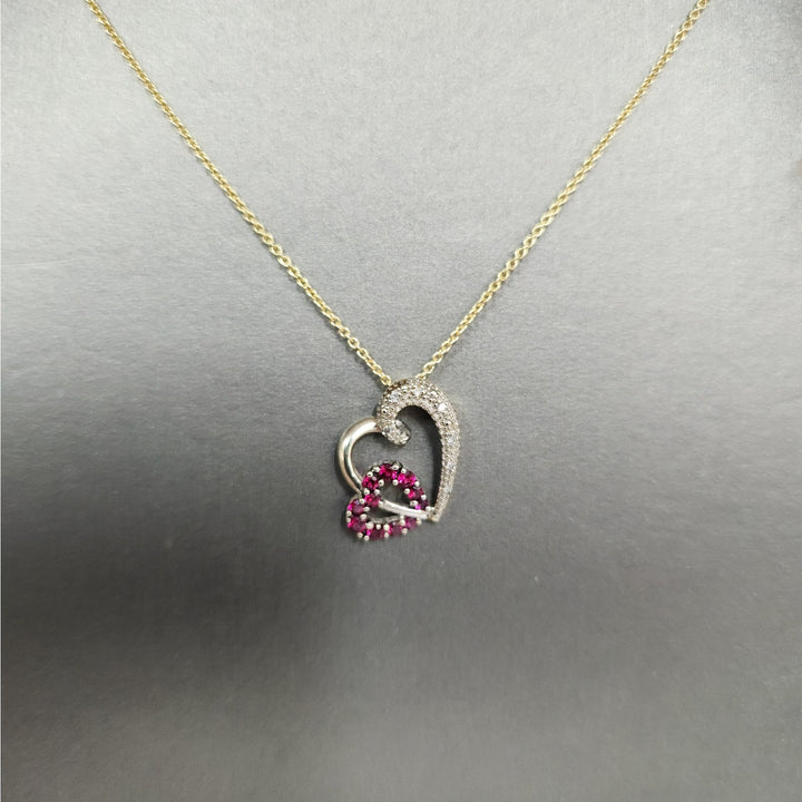 10k Gold Ruby and Diamond heart pendant necklace with 18" in 14k chain