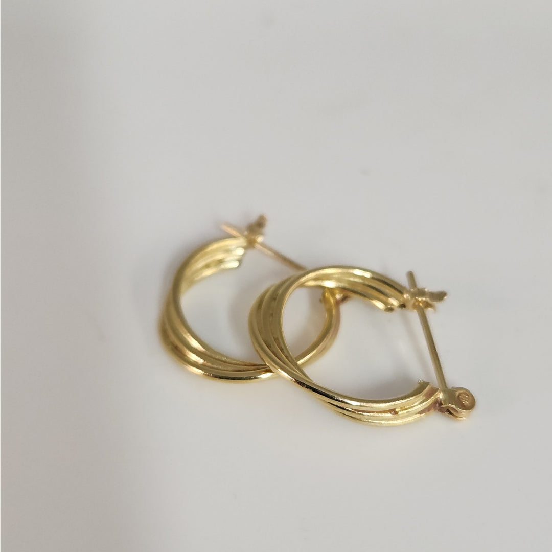 14k Yellow Gold Triple Band Hoop Earrings