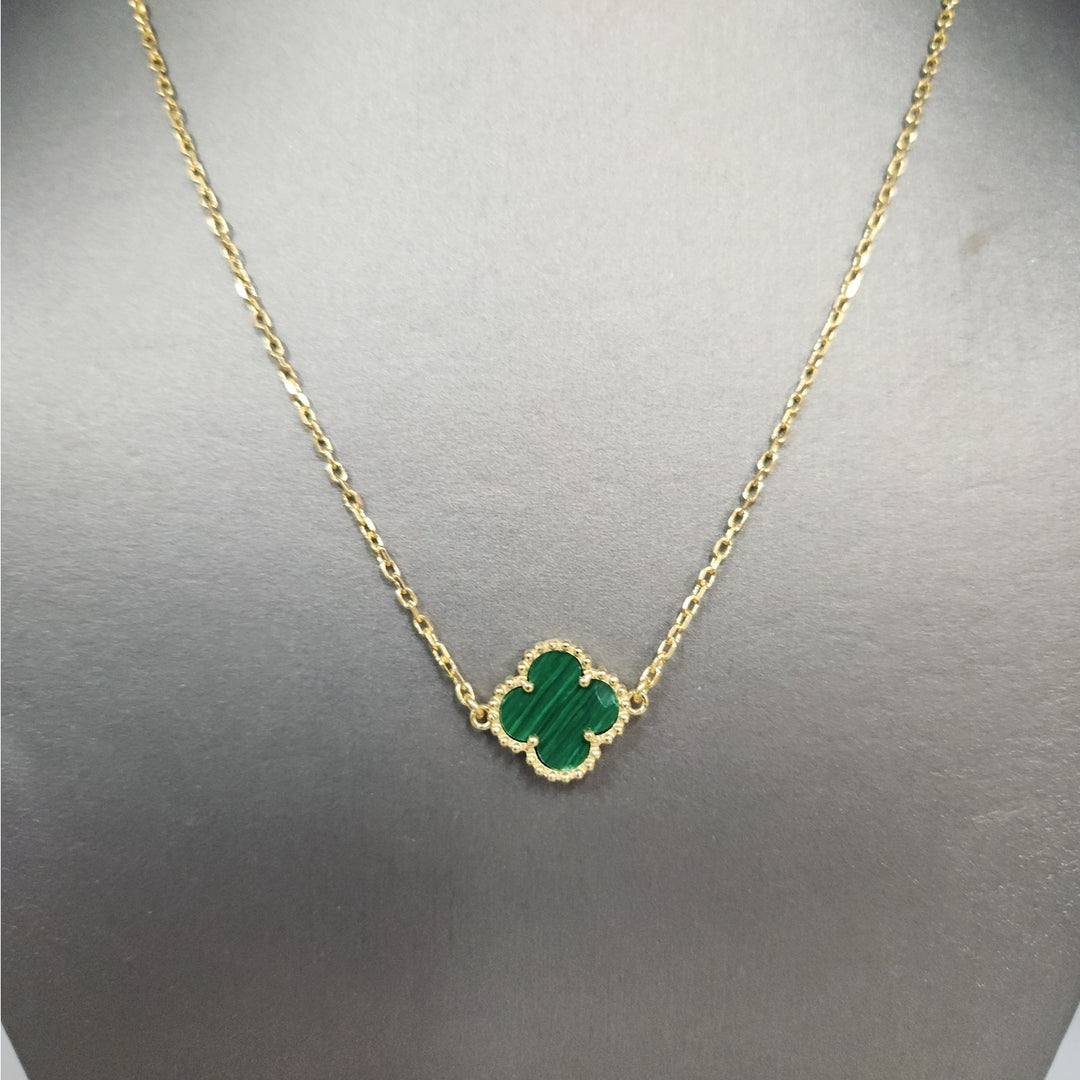 925 Silver Malachite Flowers Jewelry Set With Gold Tone Necklace And Earrings