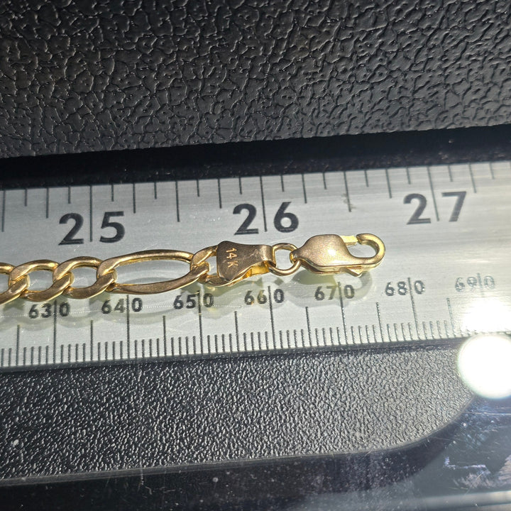 14K Yellow Gold Figaro Chain Necklace 26 Inch 16.2 Grams Lobster Clasp Italy