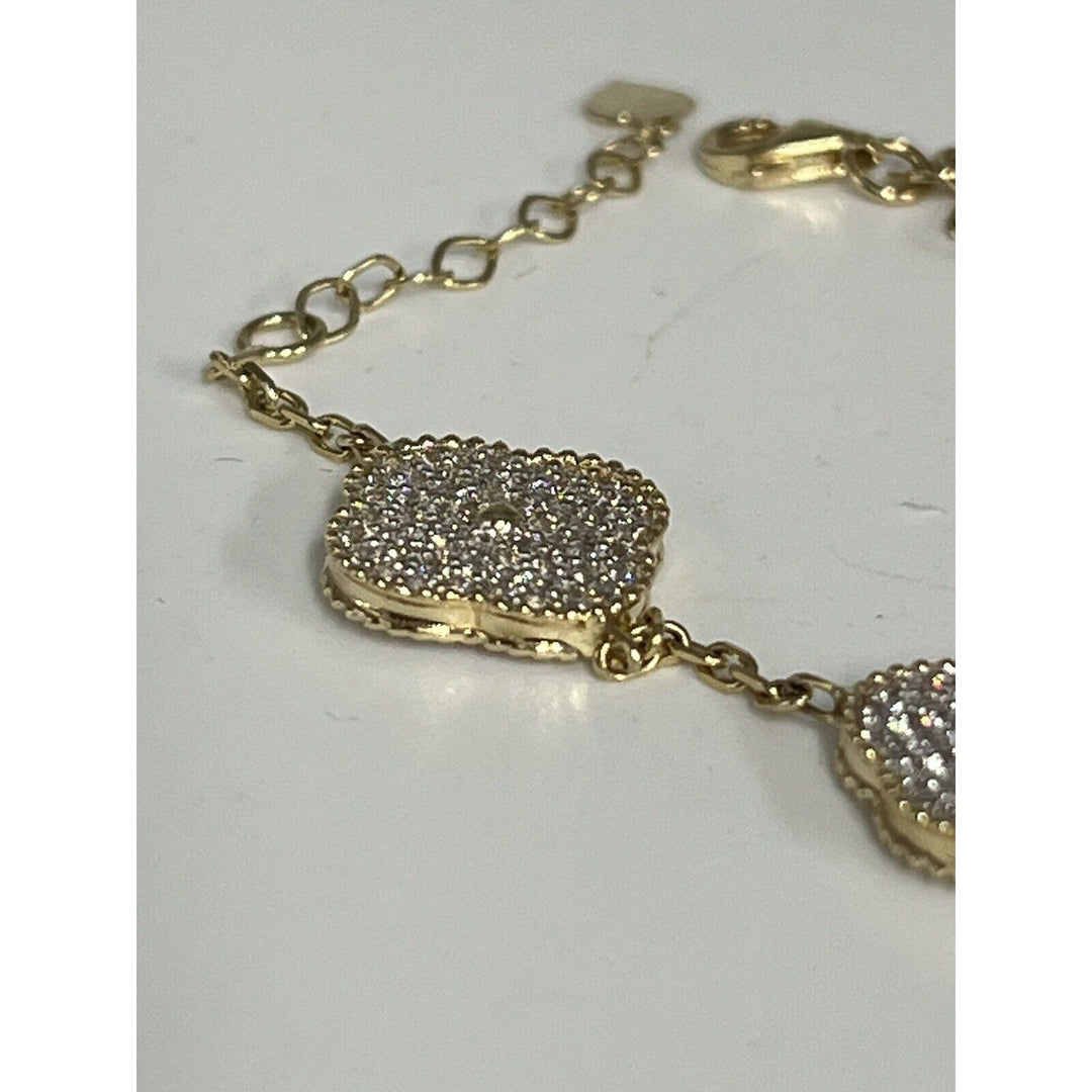 Fashion 14k Gold And Zirconia Solid Flower Bracelet 7.5”