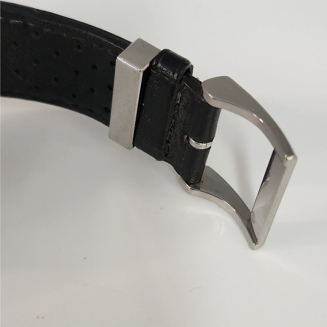 Gucci 101M  Day -Date Watch Black Dial Swiss Made Stainless Steel Leather Strap