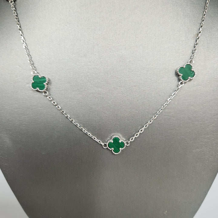 Elegant 925 Silver Malachite Clover Necklace 18.5"
