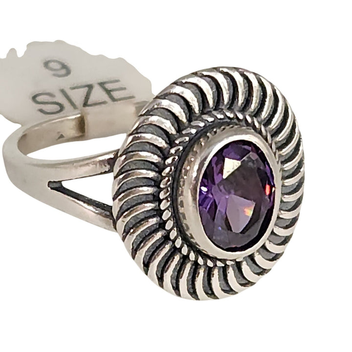 925 Sterling Silver Amethyst Oval -cut Vintage Style Ring