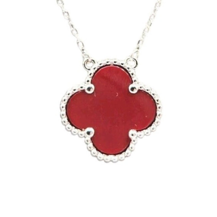 925 Sterling Silver Red Flower Pendant Necklace 17.5" B
