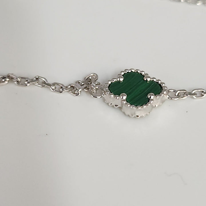 Elegant 925 Silver Malachite Clover Necklace 18.5"