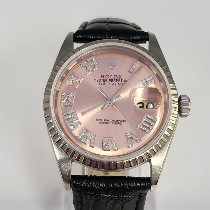 Rolex Datejust 36mm Ref.1601 Automatic Watch Custom Diamond Dial Leather Strap
