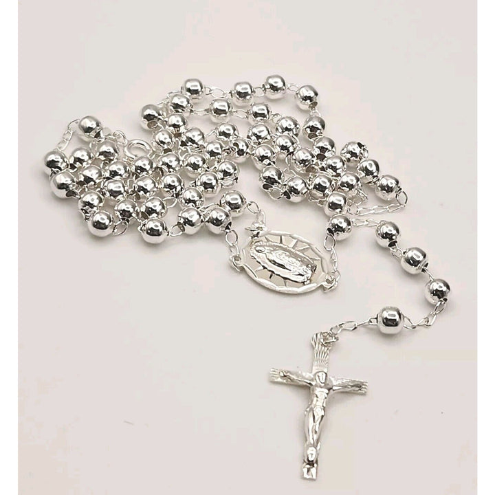 925 Sterling Silver Rosary 5MM Necklace 24"B