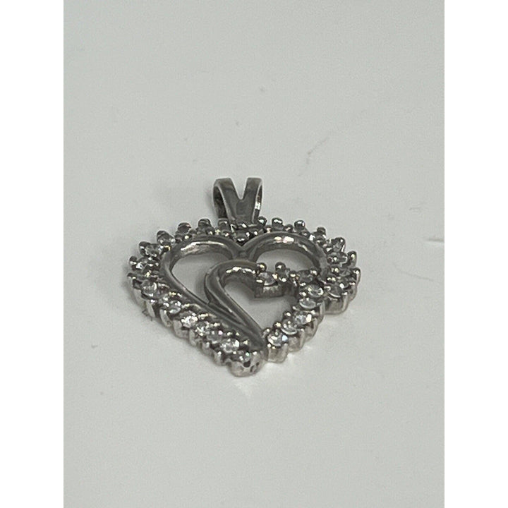 10k White Gold Double Heart Pendant