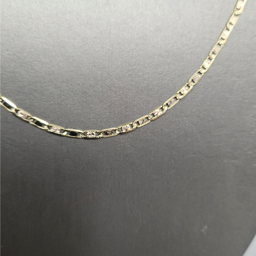 14K  Tri-Color Gold Diamond Cut Link  Necklace 24"