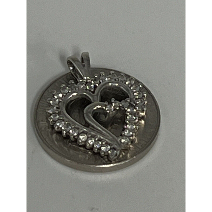 10k White Gold Double Heart Pendant