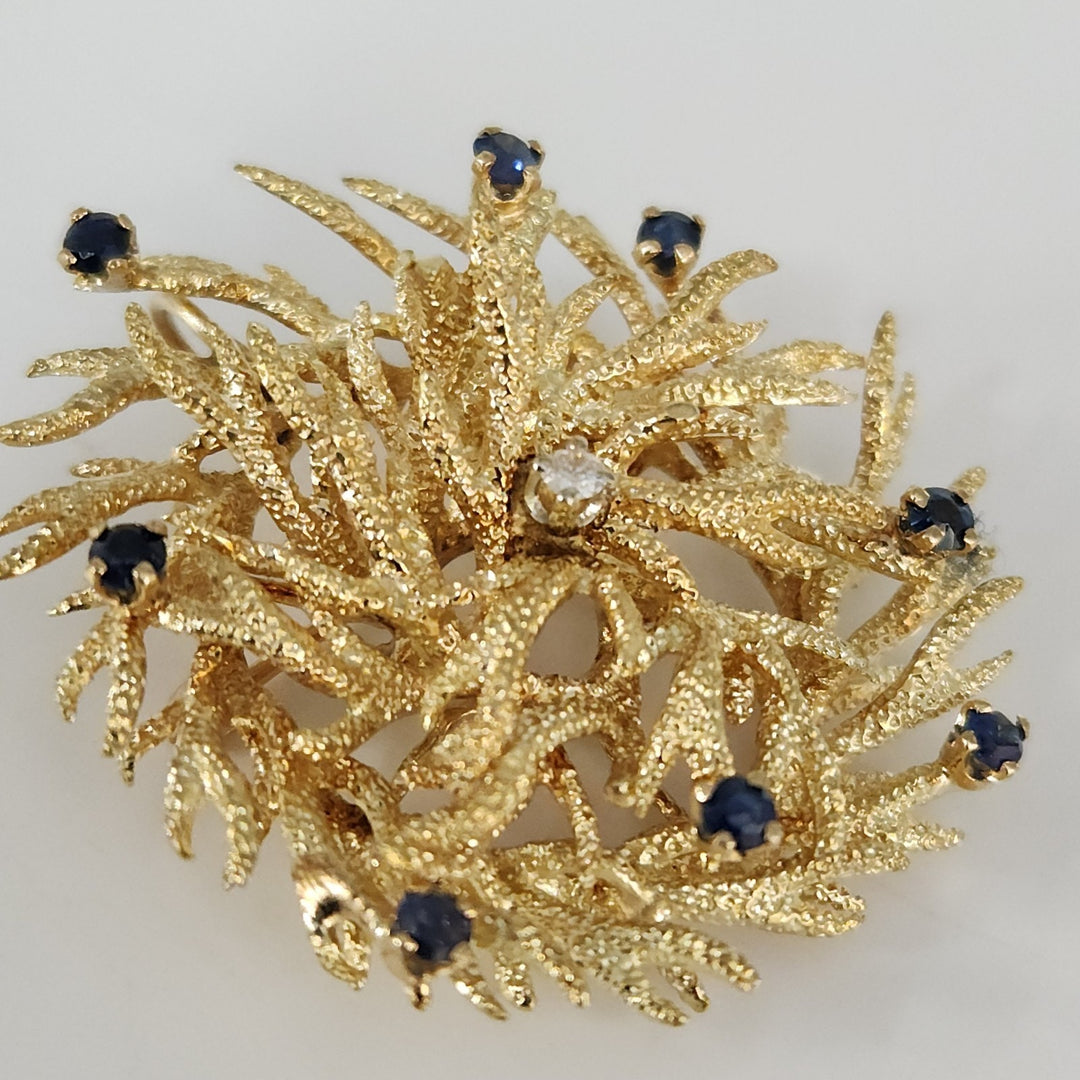 Vintage Karbra Wreath 14k Gold Brooch & Pendant Natural Diamond And Sapphire