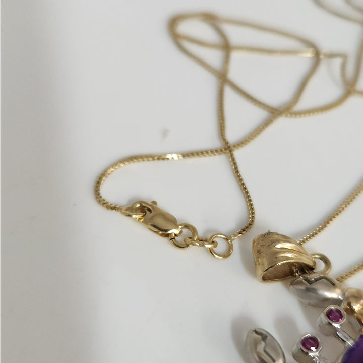 10K Yellow Gold Crab Pendant with purple Cabochon Pink Stone Accents with necklace 18"