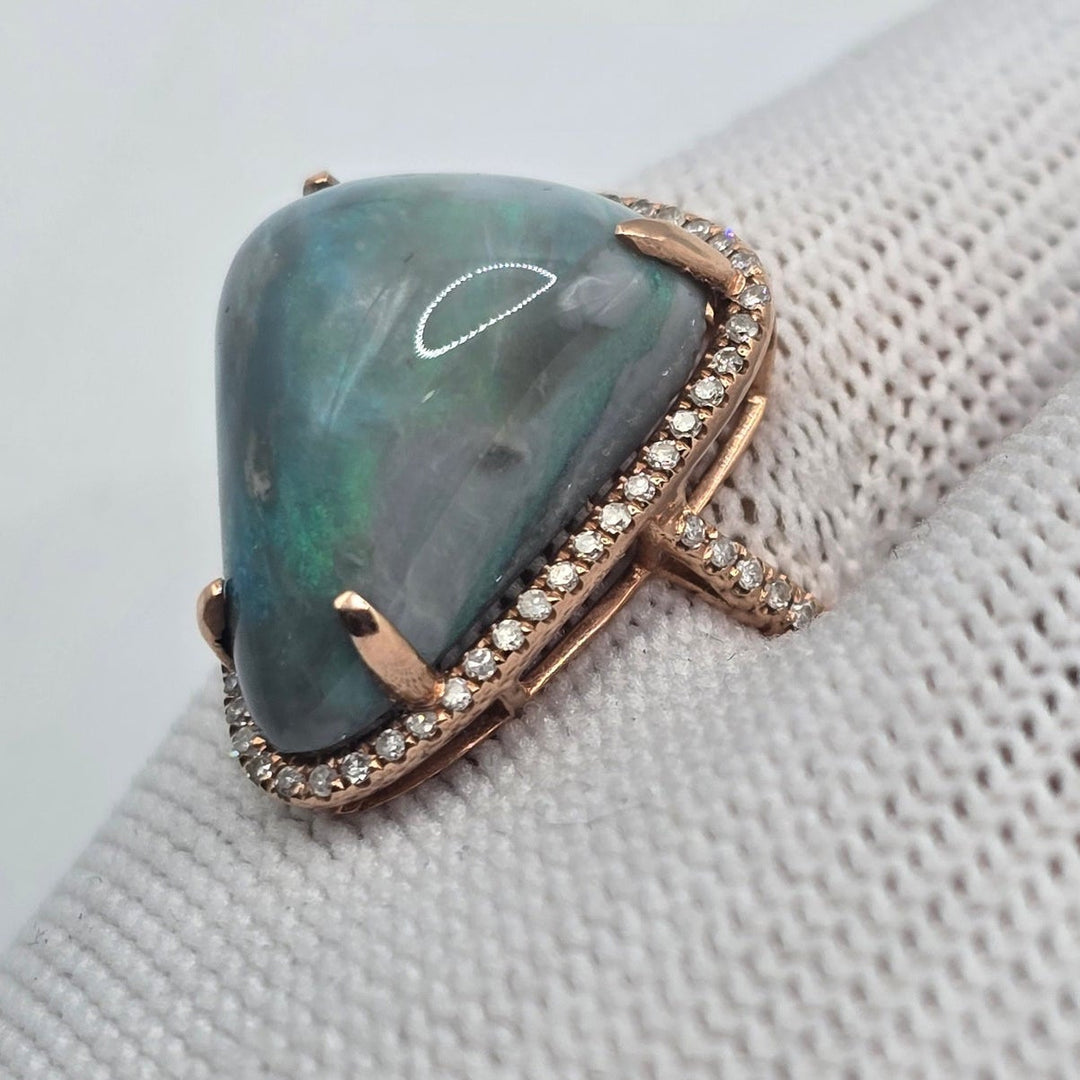GIA Certified 11.18 CT Natural Gray 14k Opal Rose Gold-Tone Halo Cocktail Ring