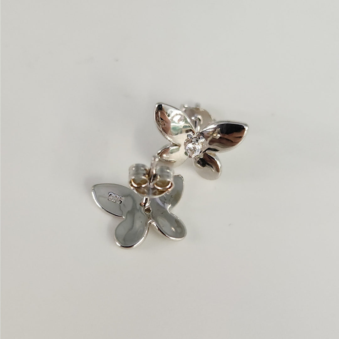 925 Sterling Silver Floral Butterfly design Stud Earrings with CZ accent