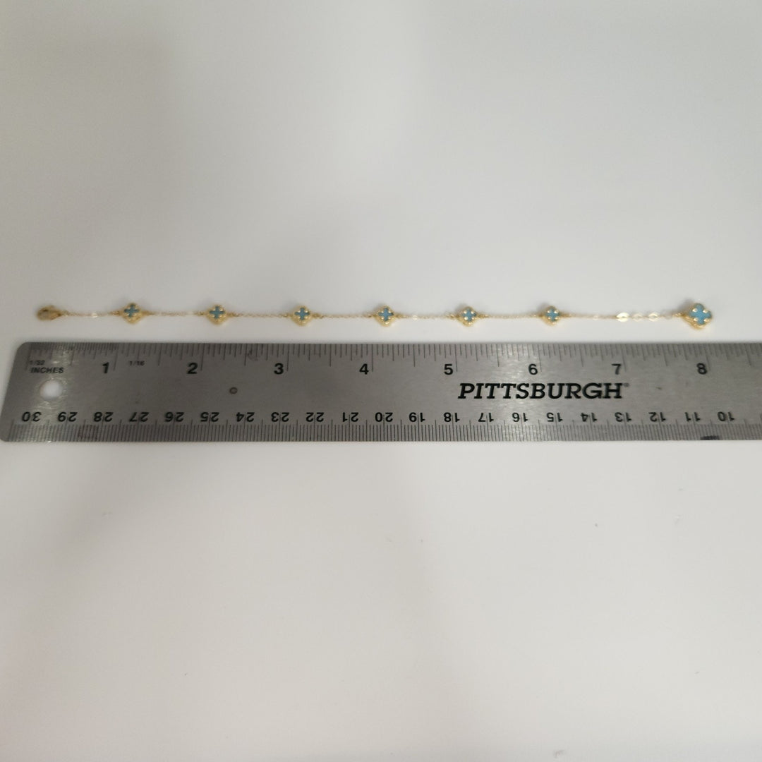 14k Yellow Gold Fashion Blue Flowers Bracelet 7.5"