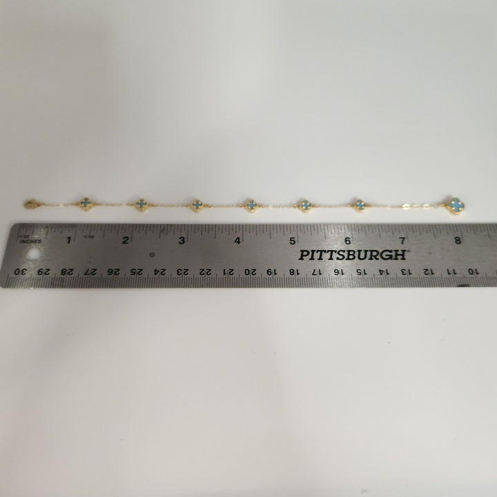 14k Yellow Gold Fashion Blue Flowers Bracelet 7.5"