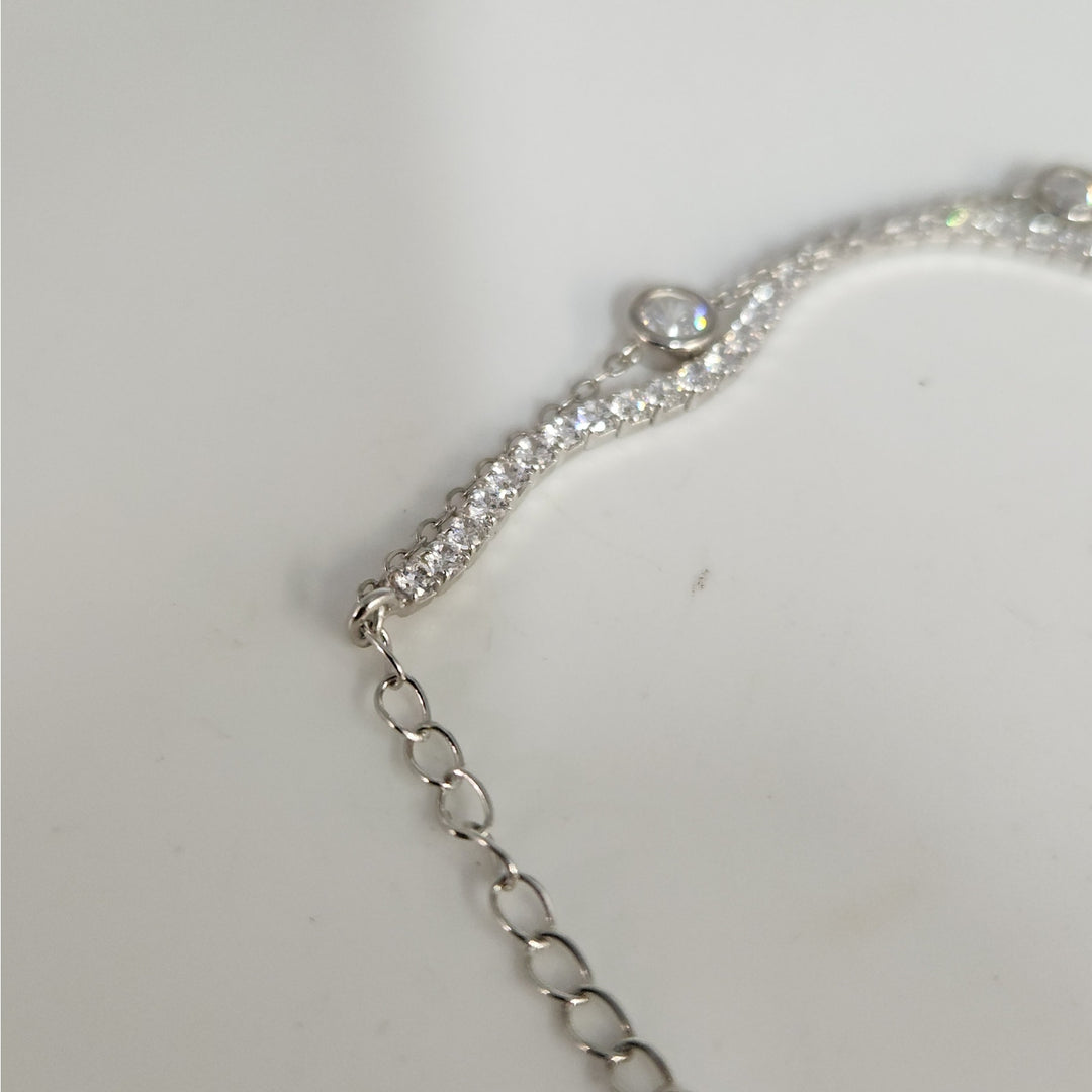 925 Sterling Silver Double layer Tennis & Bezel Set CZ bracelet 8"