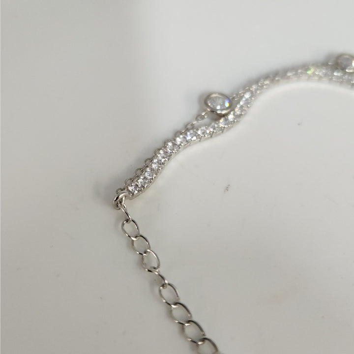 925 Sterling Silver Double layer Tennis & Bezel Set CZ bracelet 8"