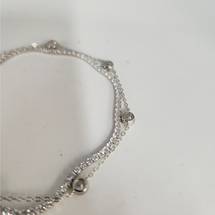 925 Sterling Silver Double layer Tennis & Bezel Set CZ bracelet 8"