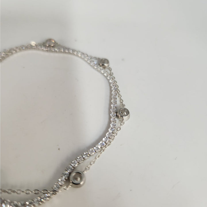 925 Sterling Silver Double layer Tennis & Bezel Set CZ bracelet 8"