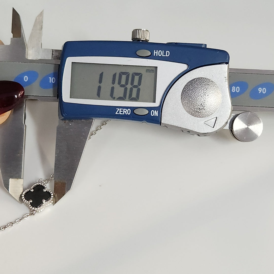 Fashion Silver Onyx Clover Motifs Necklace 22.5"