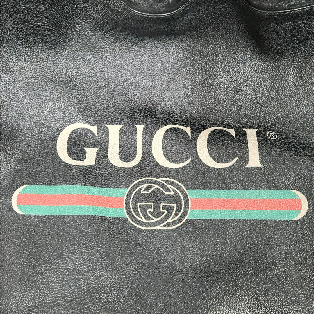 Gucci Black Drawstring Backpack Bag Red Green Accents