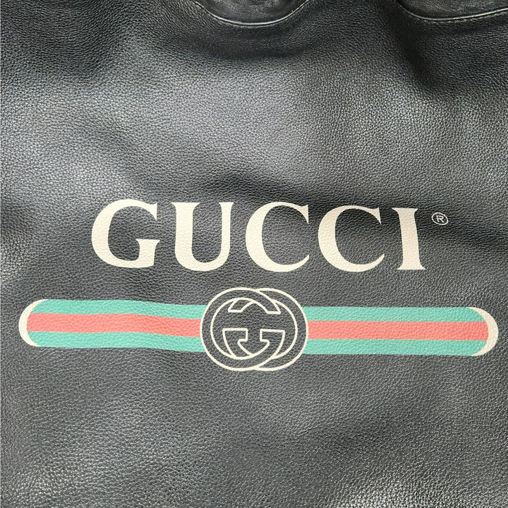 Gucci Black Drawstring Backpack Bag Red Green Accents