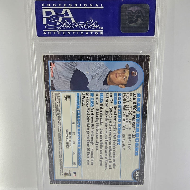 1999 Bowman Sean Burroughs #345 PSA Mint 9 San Diego Padres TOPPS Autograph B2