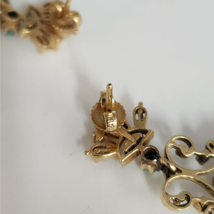 Vintage 14k Yellow Gold & blue Turquoise chandelier Stud Earrings