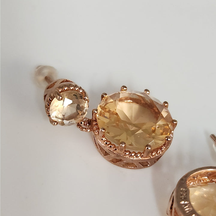 925 Sterling Silver Golden Champagne Crystal Drop Dangle Earrings