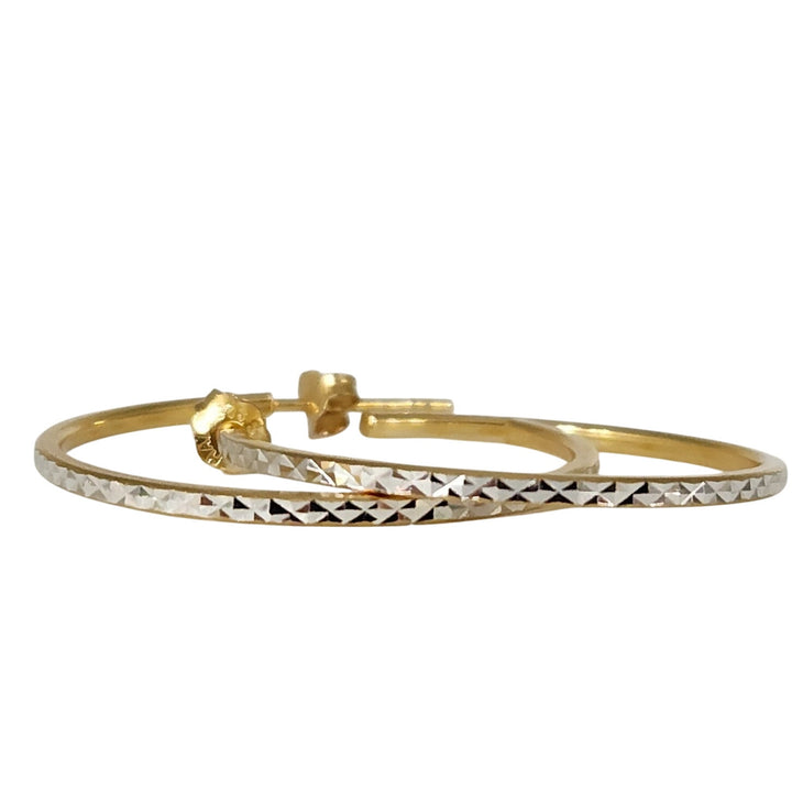 Elegant 925 Sterling Silver & Gold Tone Diamond Cut Hoop Earrings
