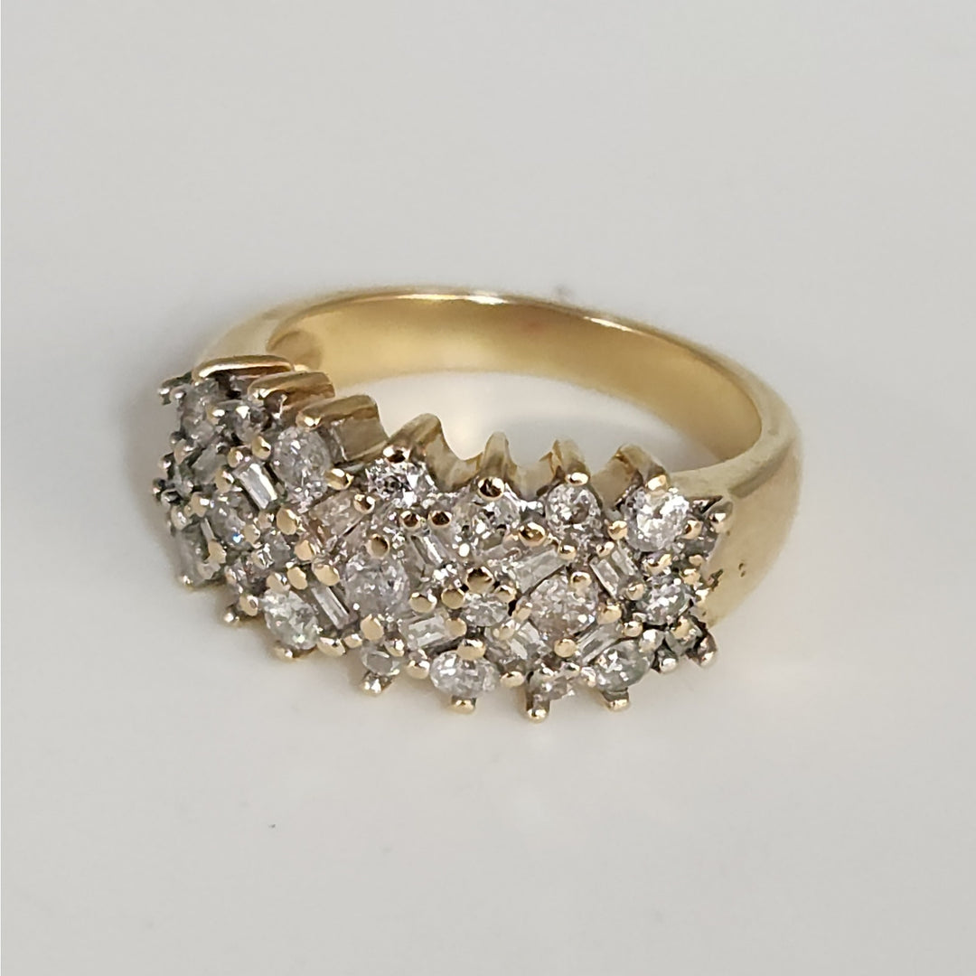 14k Yellow Gold Multi Shape Diamond Statement Ring Size 6.75