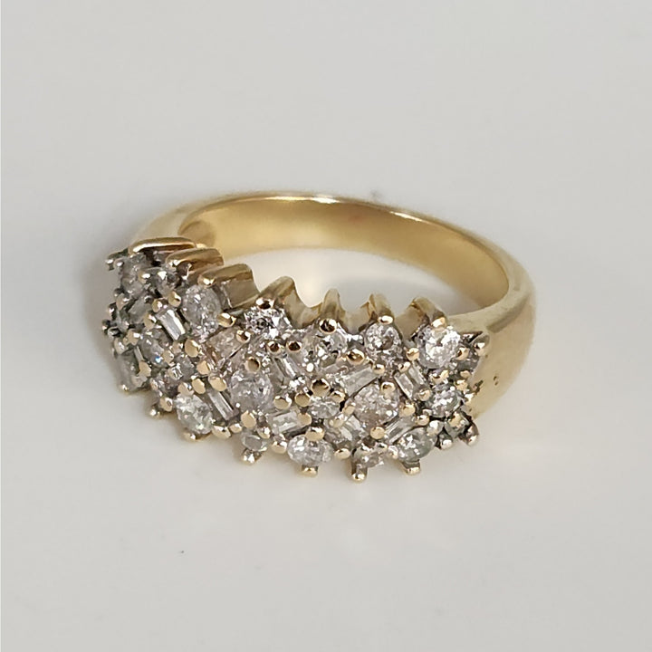 14k Yellow Gold Multi Shape Diamond Statement Ring Size 6.75