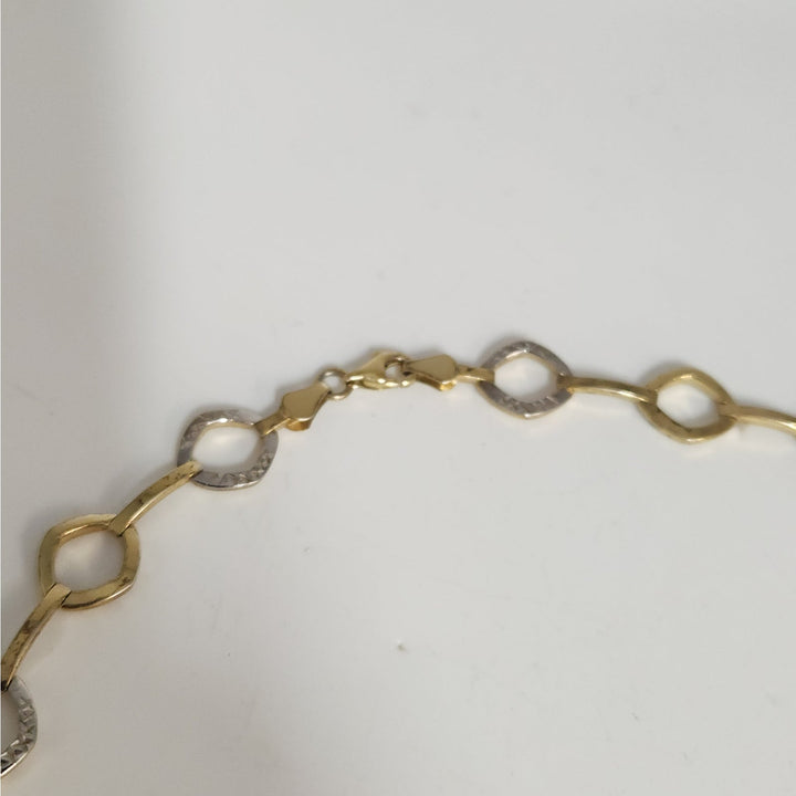925 Sterling Silver Two Tone Gold & Silver Geometric Link Necklace 17"