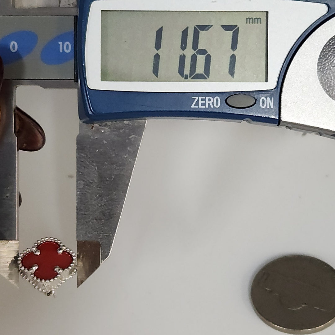 Fashion Silver Red Floral Stud Earrings