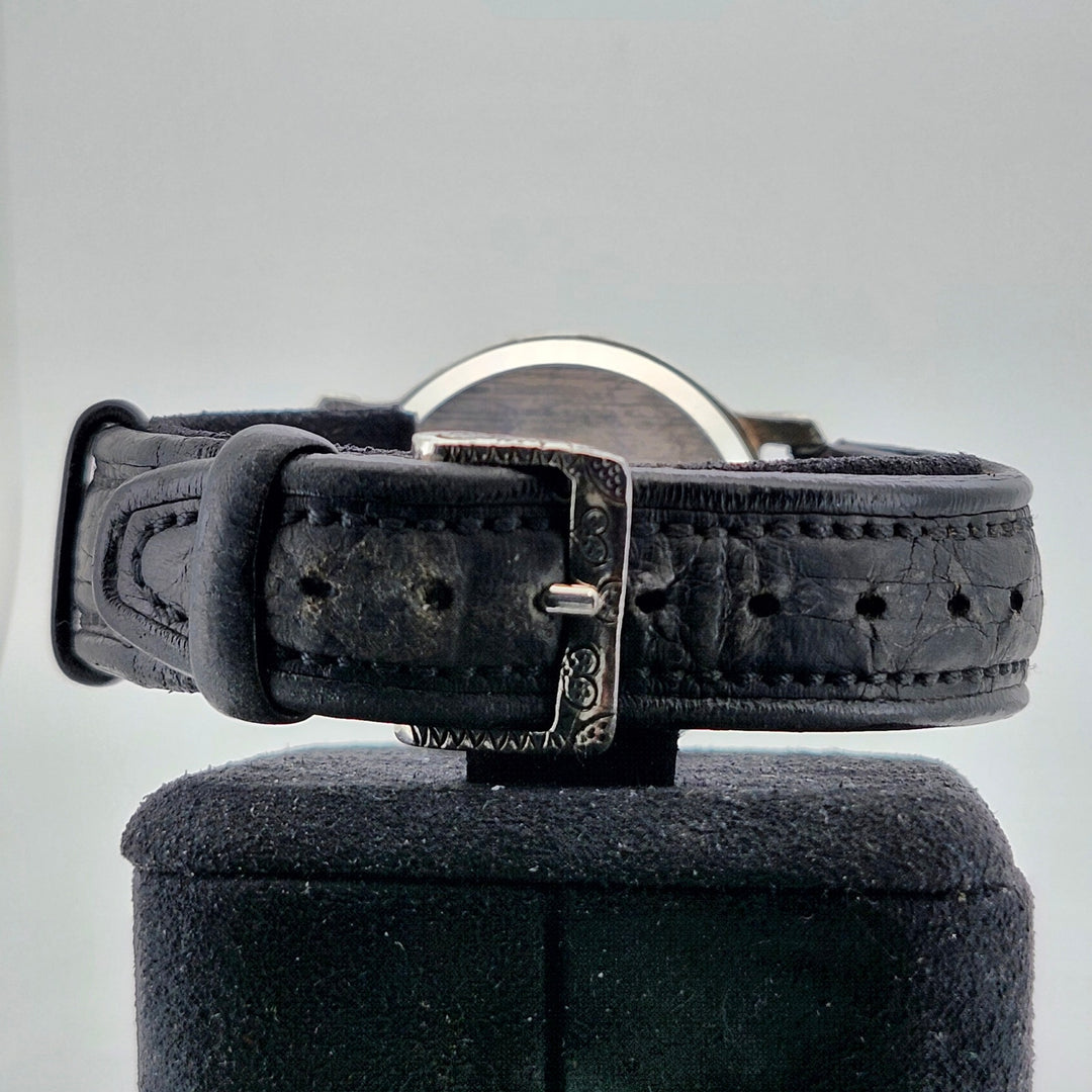 John Hardy Sterling Silver Heart Pattern Black Leather Quartz Watch
