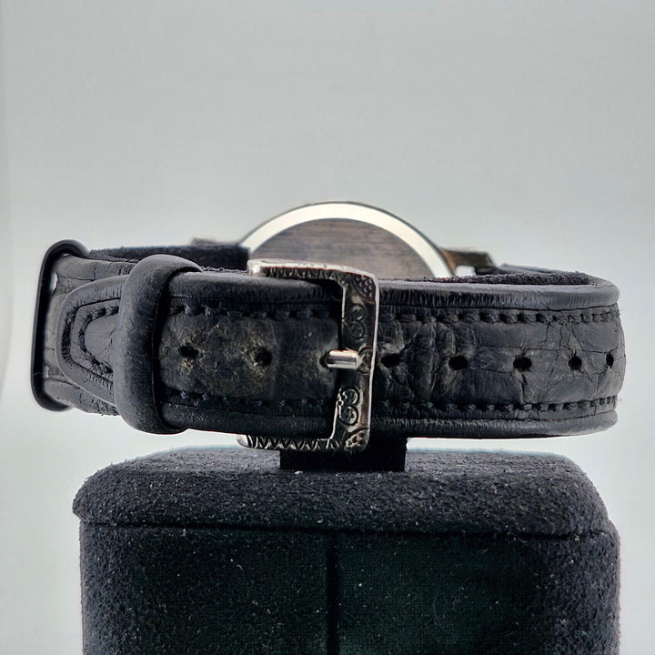 John Hardy Sterling Silver Heart Pattern Black Leather Quartz Watch