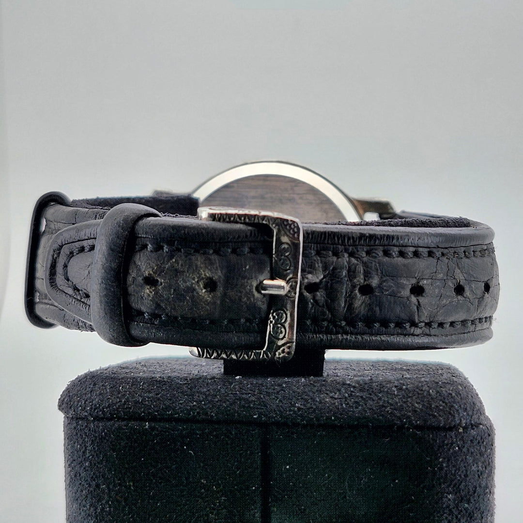 John Hardy Sterling Silver Heart Pattern Black Leather Quartz Watch
