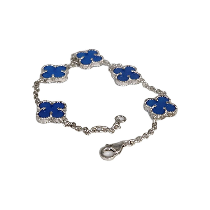 925 Sterling Silver Blue Flowers Bracelet 7.5"